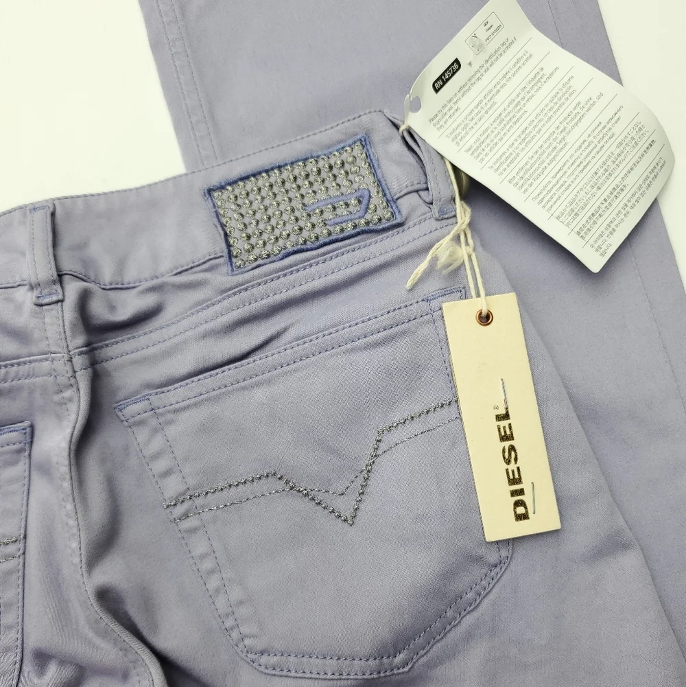 NEW Diesel Womens Low Rise Flare Pants Lilac Stretch Cotton Blend Size 25